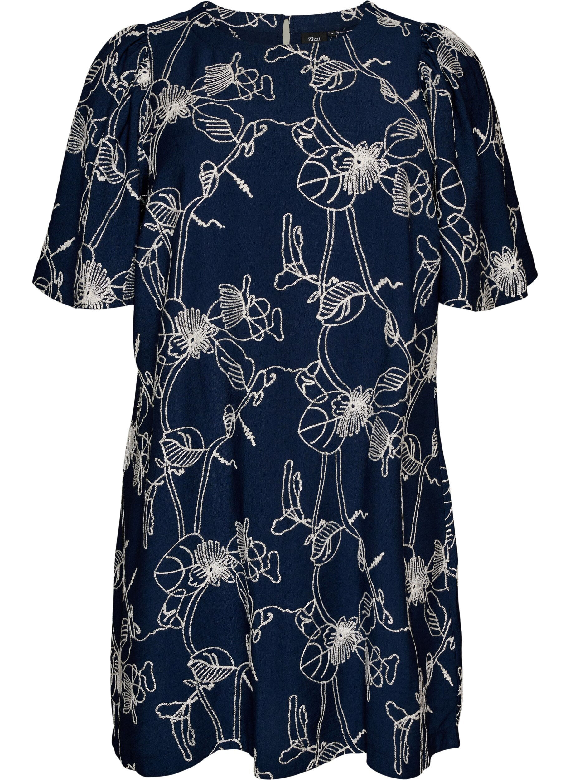 Zizzifashion Short A-line dress with embroidered pattern, Blue, Packshot image number 0