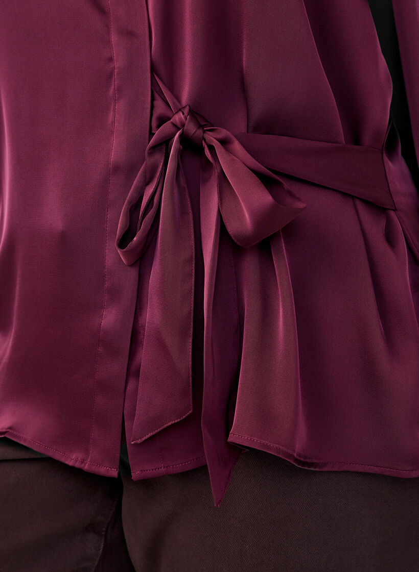 Shirt with a satin look and wrap effect, Red, Model image number 3