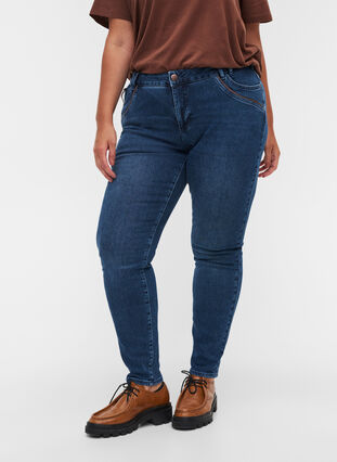 Regular rise, extra slim Sanna jeans, Blue denim, Model image number 2