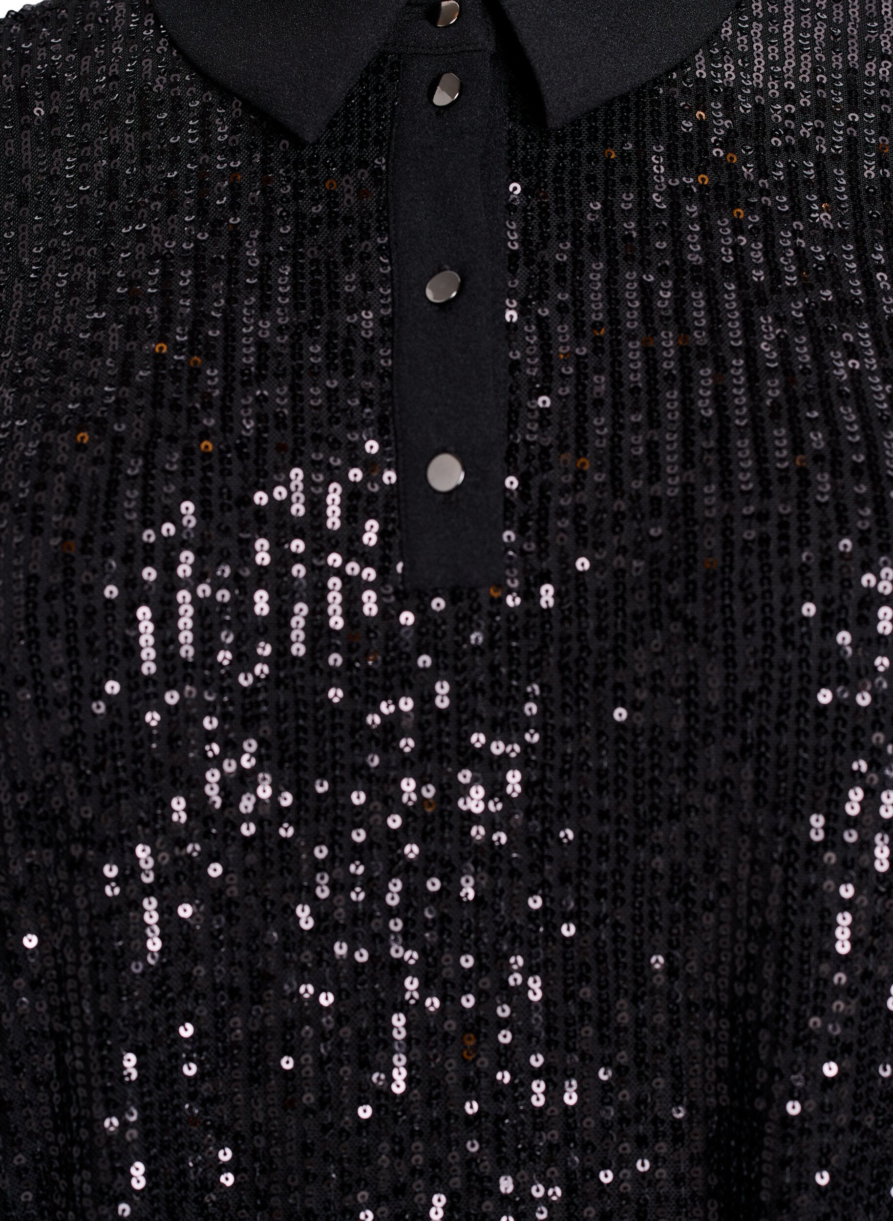 Zizzifashion Sequin blouse with polo collar and short sleeves, Black, Packshot image number 2