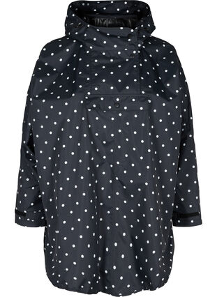 Rain poncho with hood and print, Black w/ white dots, Packshot image number 0