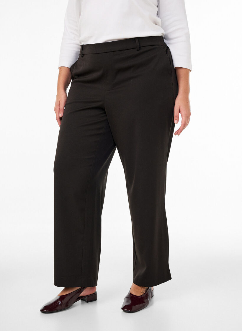 High-waisted tailored trousers with straight fit, Black, Model image number 2