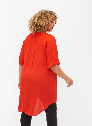 Viscose tunic with short sleeves, Fiery Red, Model image number 1