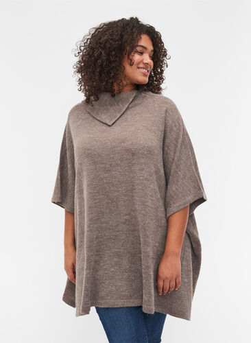Short-sleeved knitted poncho with collar, Iron Mel., Model image number 0
