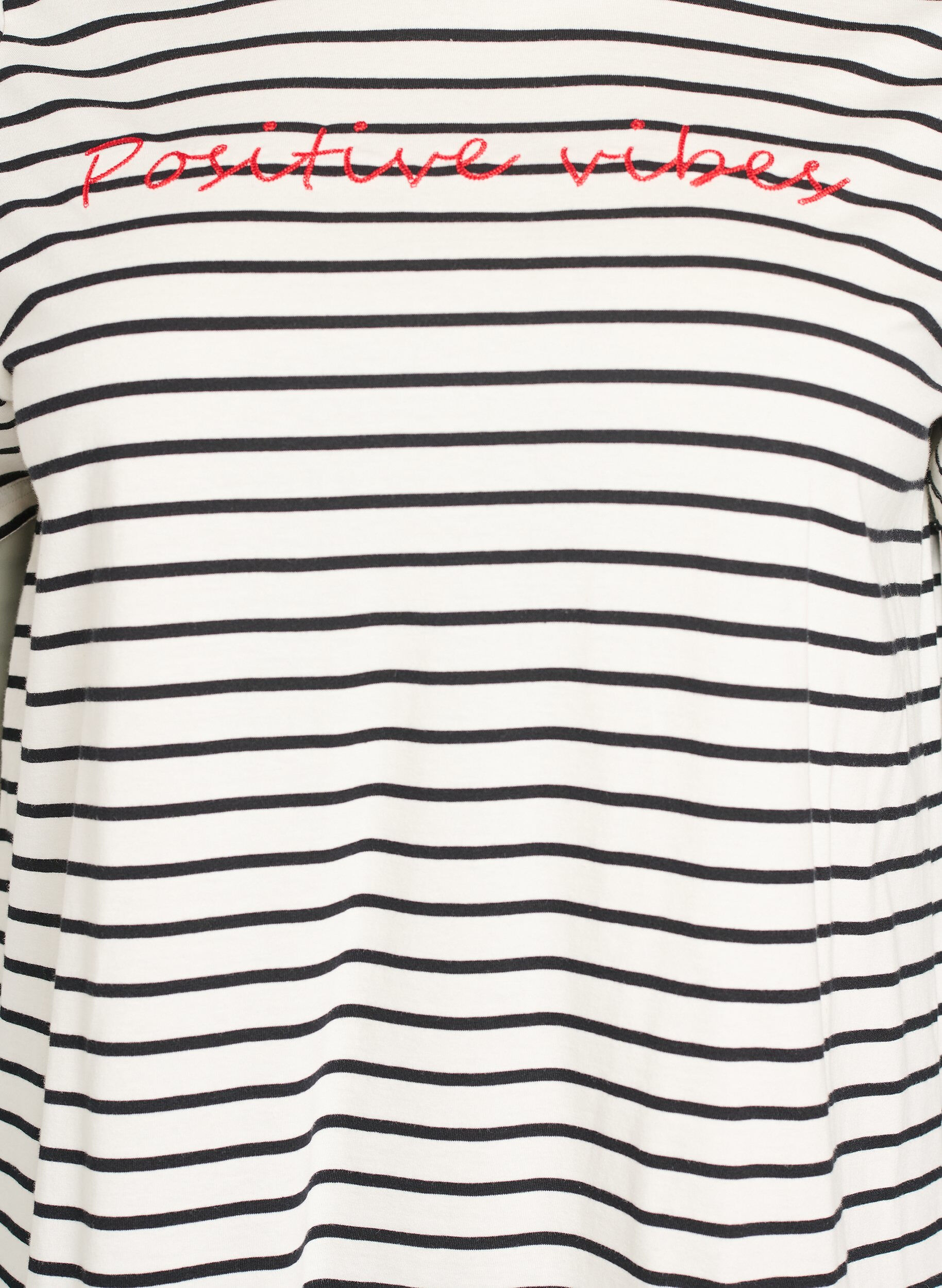 Zizzifashion Striped cotton t-shirt with embroidered text, Vanilla, Packshot image number 2