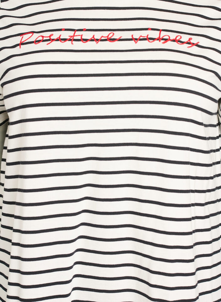 Striped cotton t-shirt with embroidered text, Vanilla, Packshot image number 2
