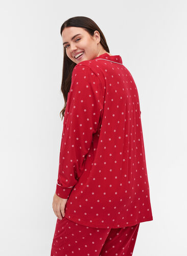 Printed cotton pyjama top, Tango Red AOP, Model image number 1