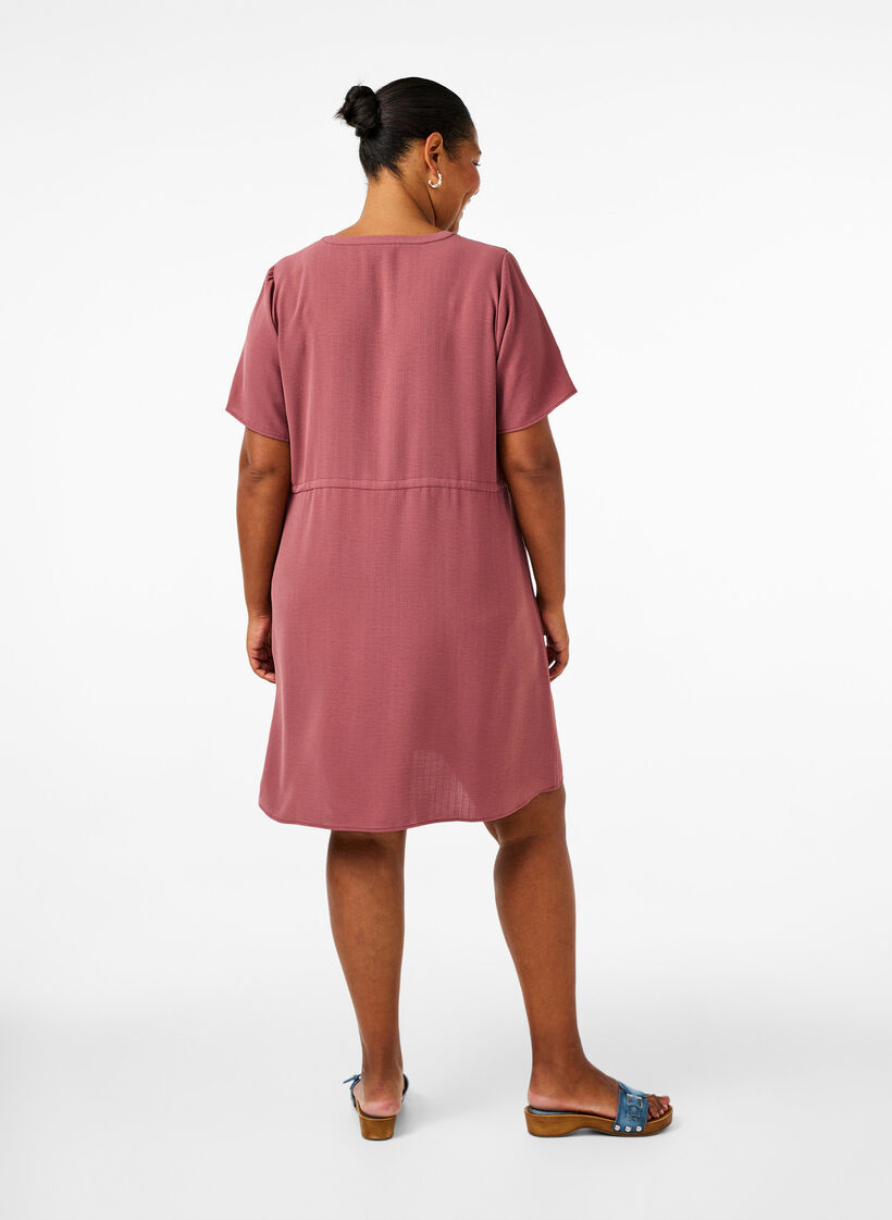Short sleeve dress with tie waist, Rose Brown, Model image number 1