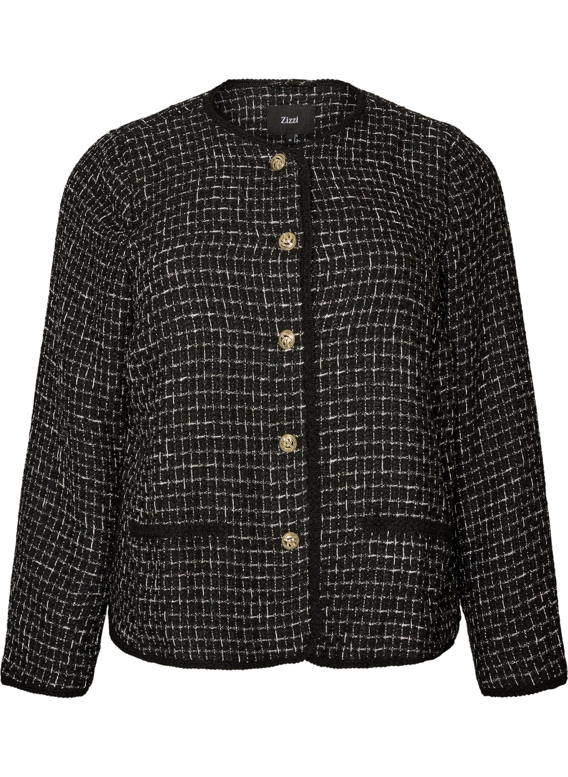 ZizzifashionJacket in boucl&eacute; with gold-coloured buttons, Black, Packshot image number 0