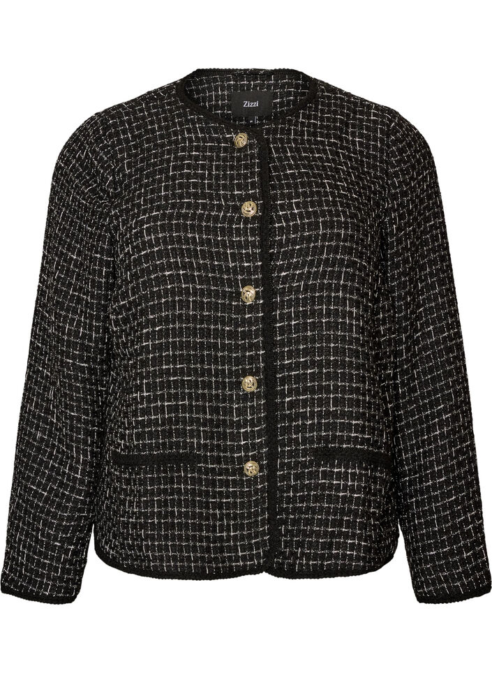 Jacket in boucl&eacute; with gold-coloured buttons, Black, Packshot image number 0