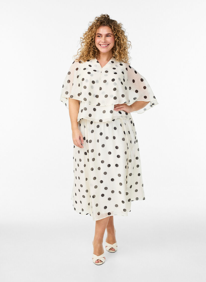 A-line midi skirt with polka dots, Vanilla, Model