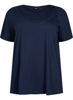Cotton t-shirt with lace ribbon, Navy Blazer, Packshot image number 0