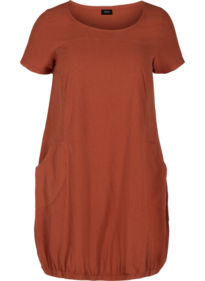 Short-sleeved cotton dress, Orange, Packshot image number 0