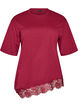 T-shirt with asymmetric lace hem, Red, Packshot image number 0