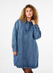Short denim dress with A-shape and long sleeves, Blue Denim, Model image number 0