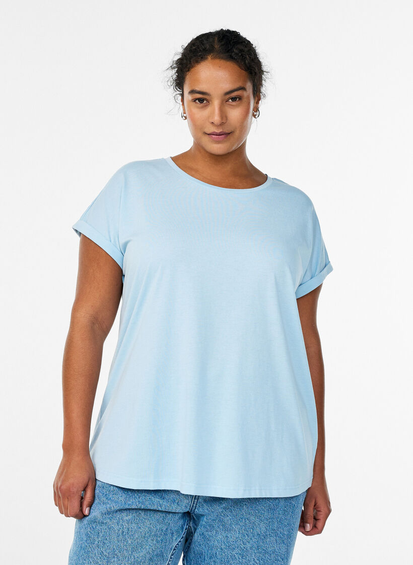 Short-sleeved cotton blend t-shirt, Light Blue, Model image number 0