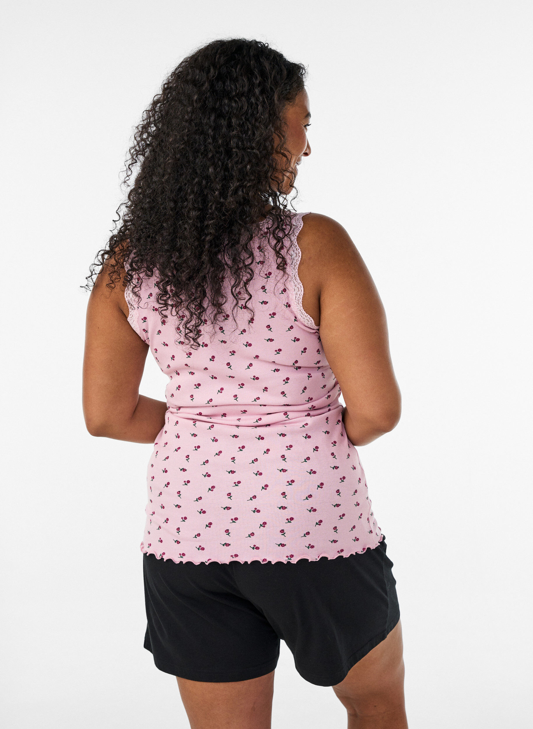 ZizzifashionTop with print and lace edge, Red, Model image number 2