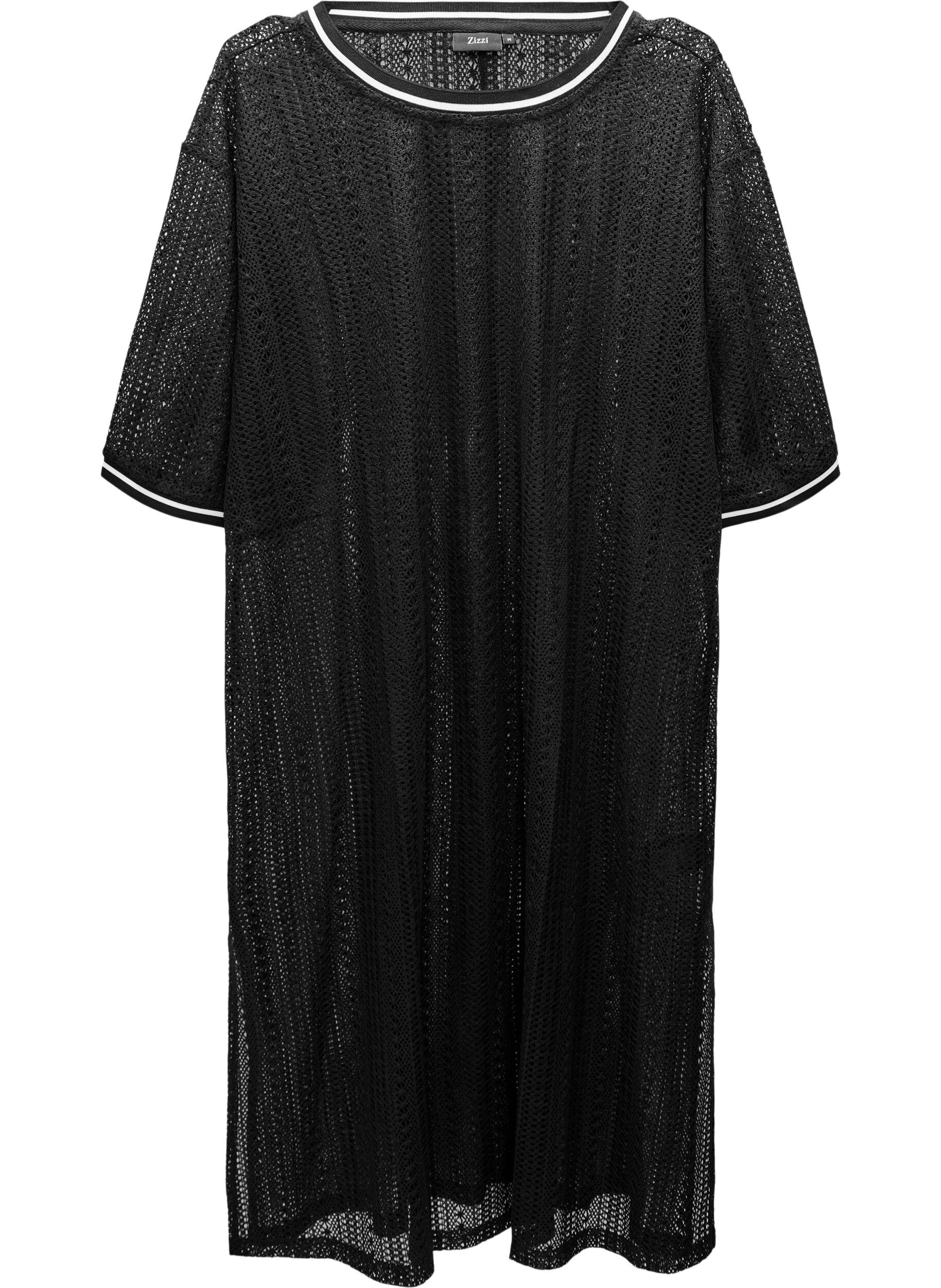 Midi dress with openwork pattern and short sleeves