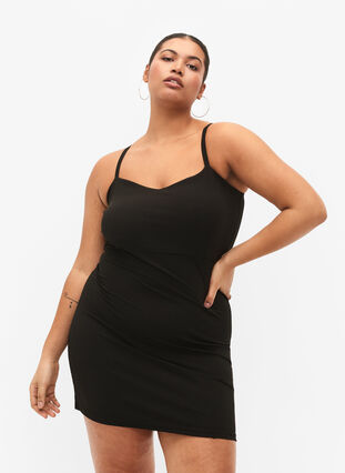 Ribbed slip dress, Black, Model image number 2