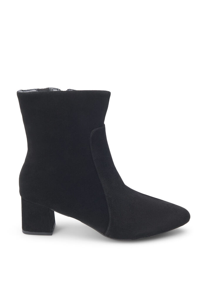 Wide fit - Suede ankle boots with heel, Black, Packshot image number 0