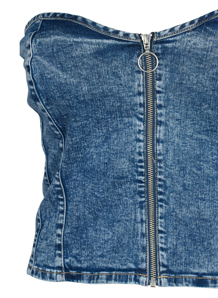 Denim corset top with zip, Blue denim, Packshot image number 2