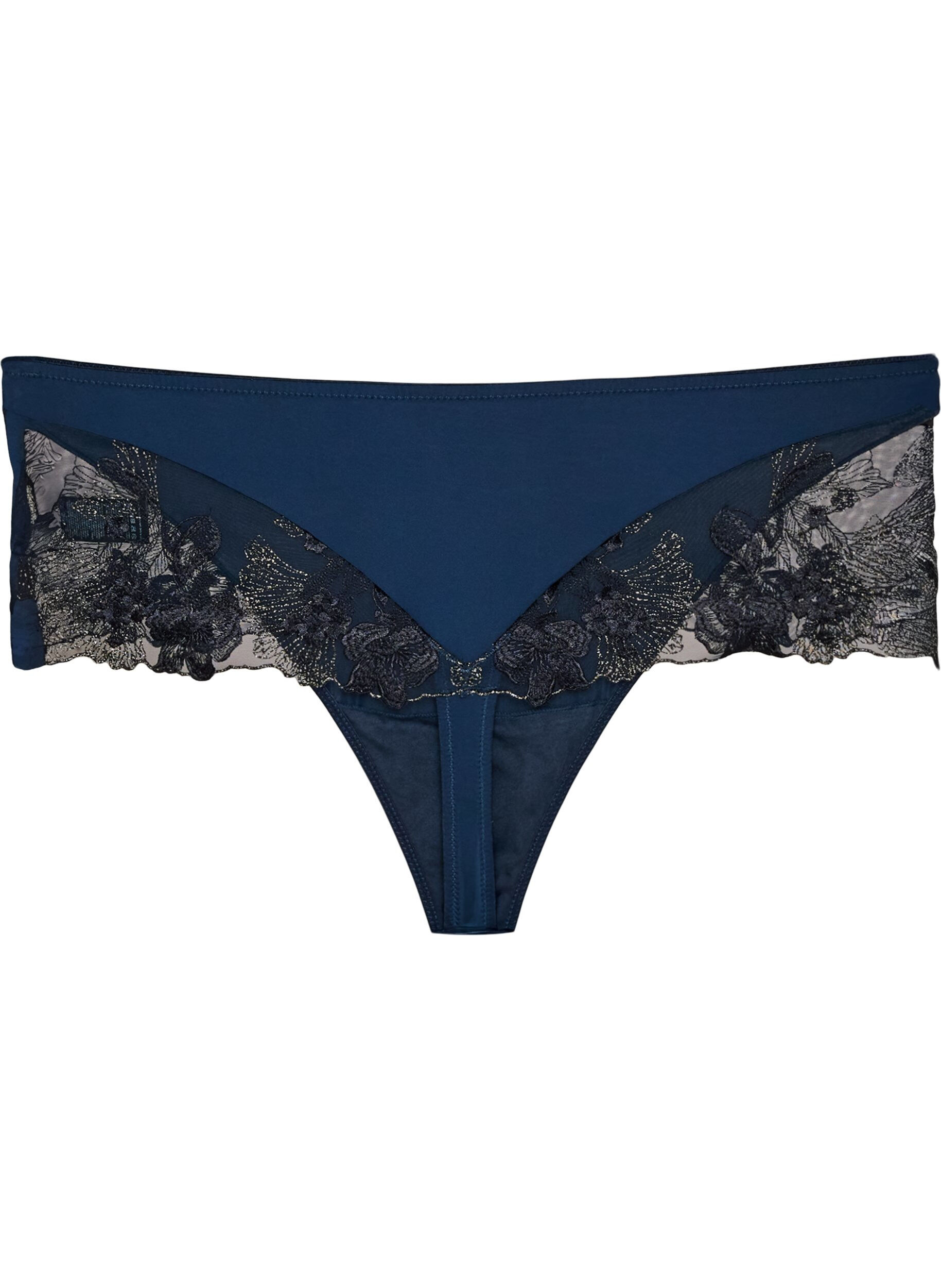 ZizzifashionHipster thong with floral embroidery and regular waist, Blue, Packshot image number 2