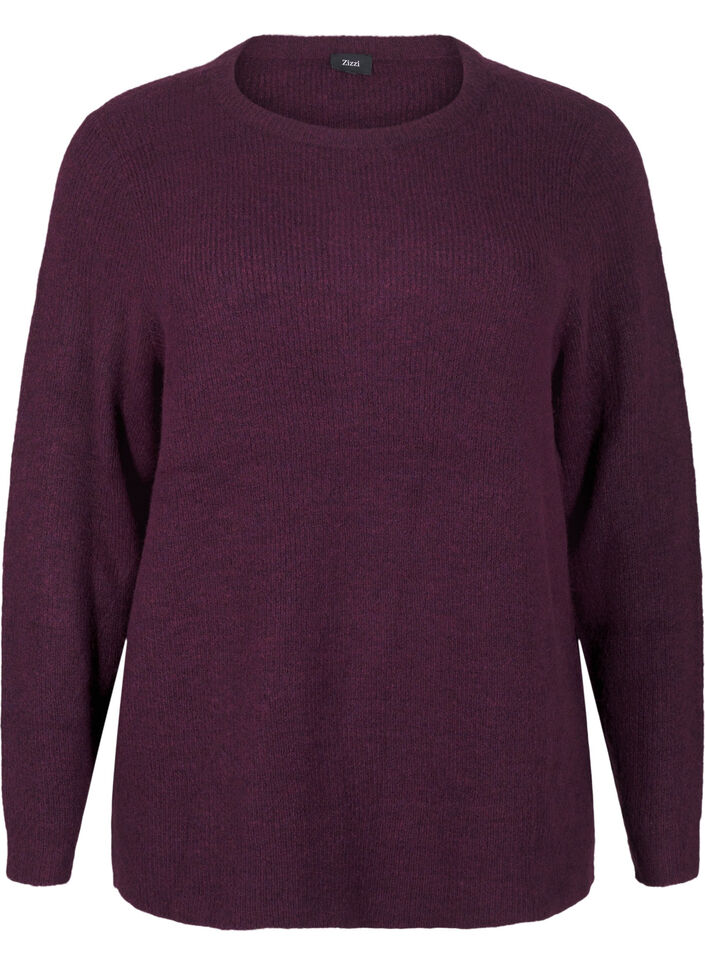 Melange sweater with round neck, Potent Purple Mel., Packshot image number 0