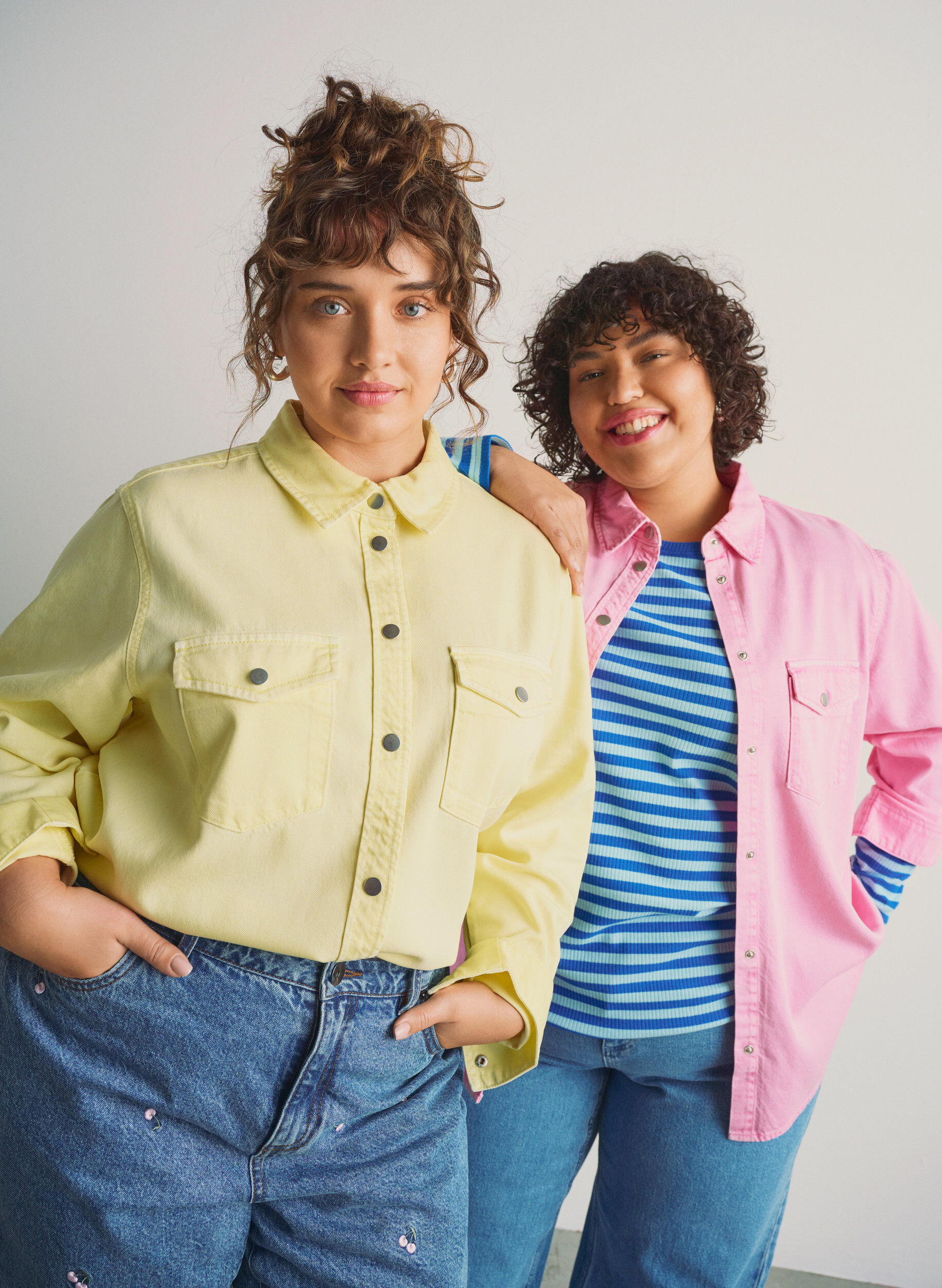 Zizzifashion Denim shirt with chest pockets, Yellow, Image image number 0