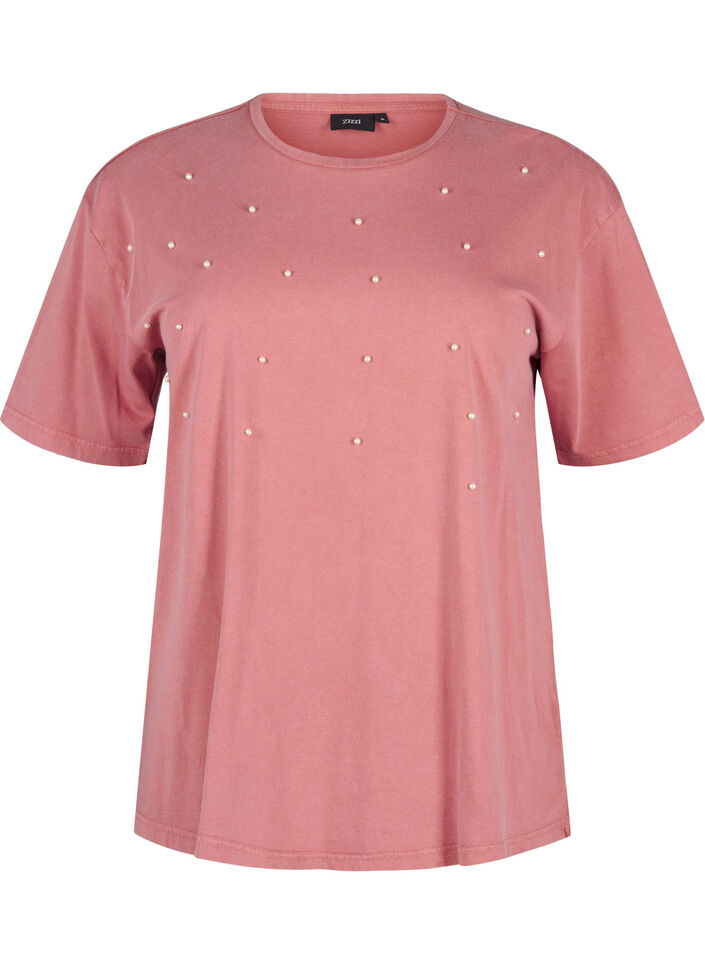 T-shirt with pearls, Heather Rose Washed, Packshot image number 0