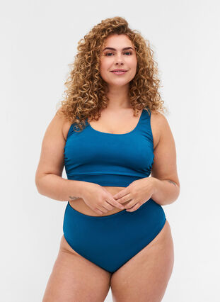 High-waisted bikini bottoms, Ink Blue, Model image number 0