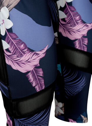 Cropped sports leggings with floral print, Blue Flower, Packshot image number 3