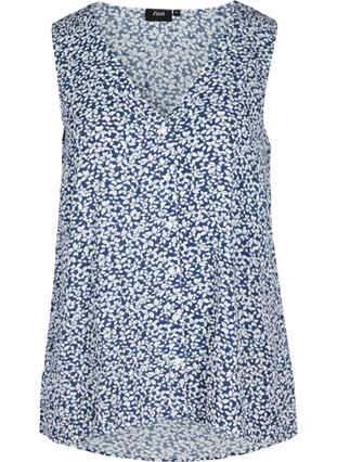 Printed viscose top with buttons, Petit  Blue Flower, Packshot image number 0