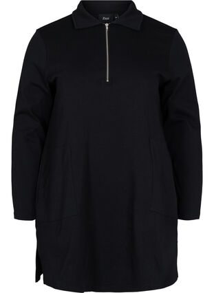 Cotton tunic with zip and pockets, Black, Packshot image number 0