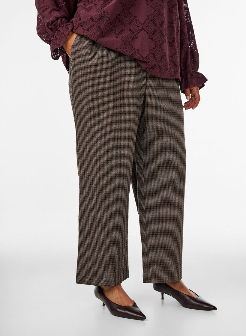 Trousers with small check pattern and straight legs, Brown, Model image number 2