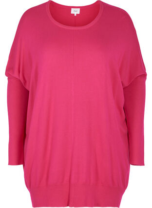 Loose knitted blouse with ribbed edges, Pink Yarrow, Packshot image number 0