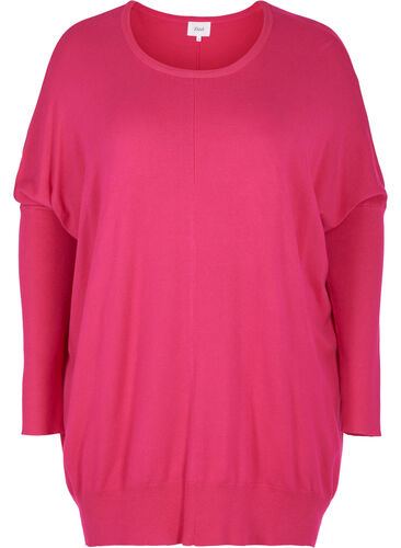 Loose knitted blouse with ribbed edges, Pink Yarrow, Packshot image number 0