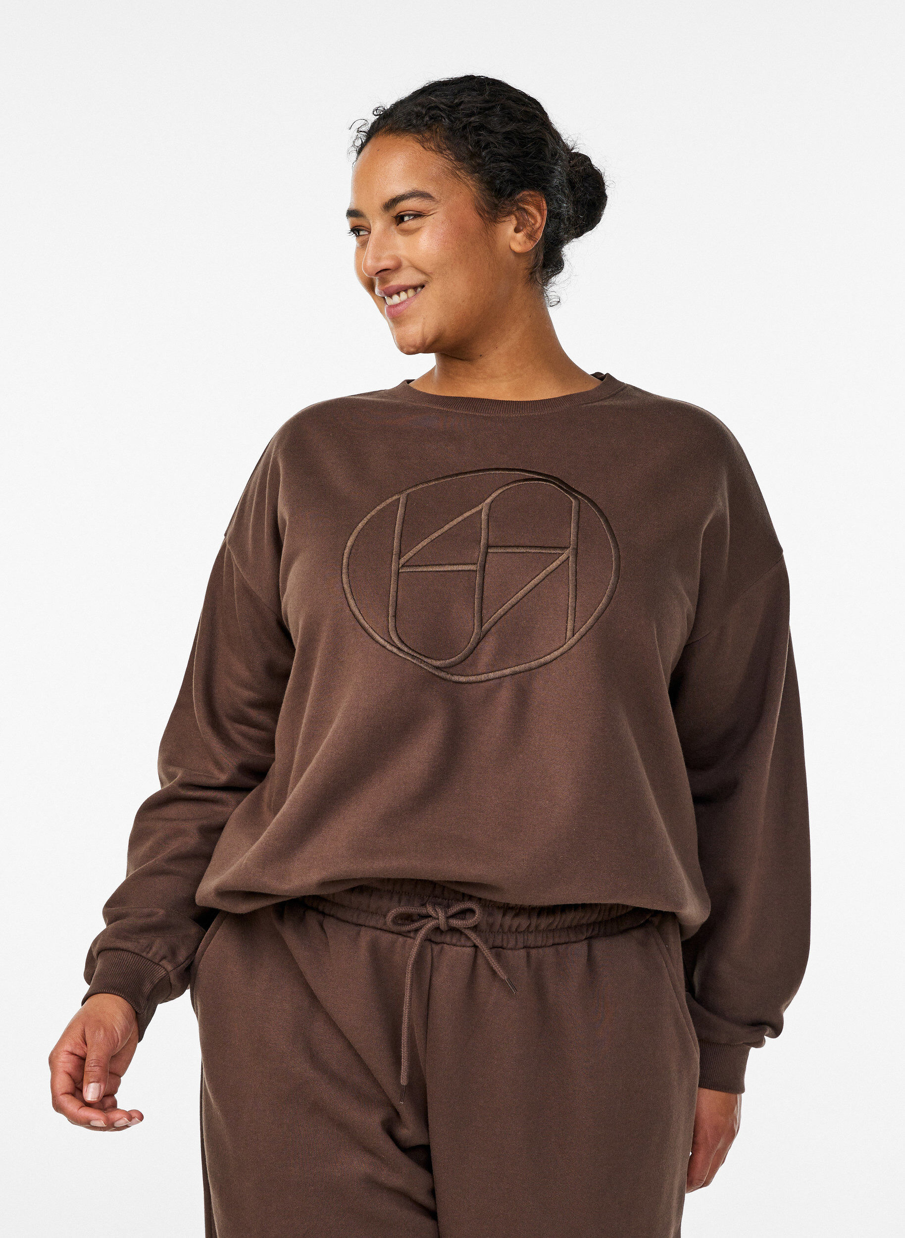 Zizzifashion Sweatshirt with motif, Brown, Model image number 0