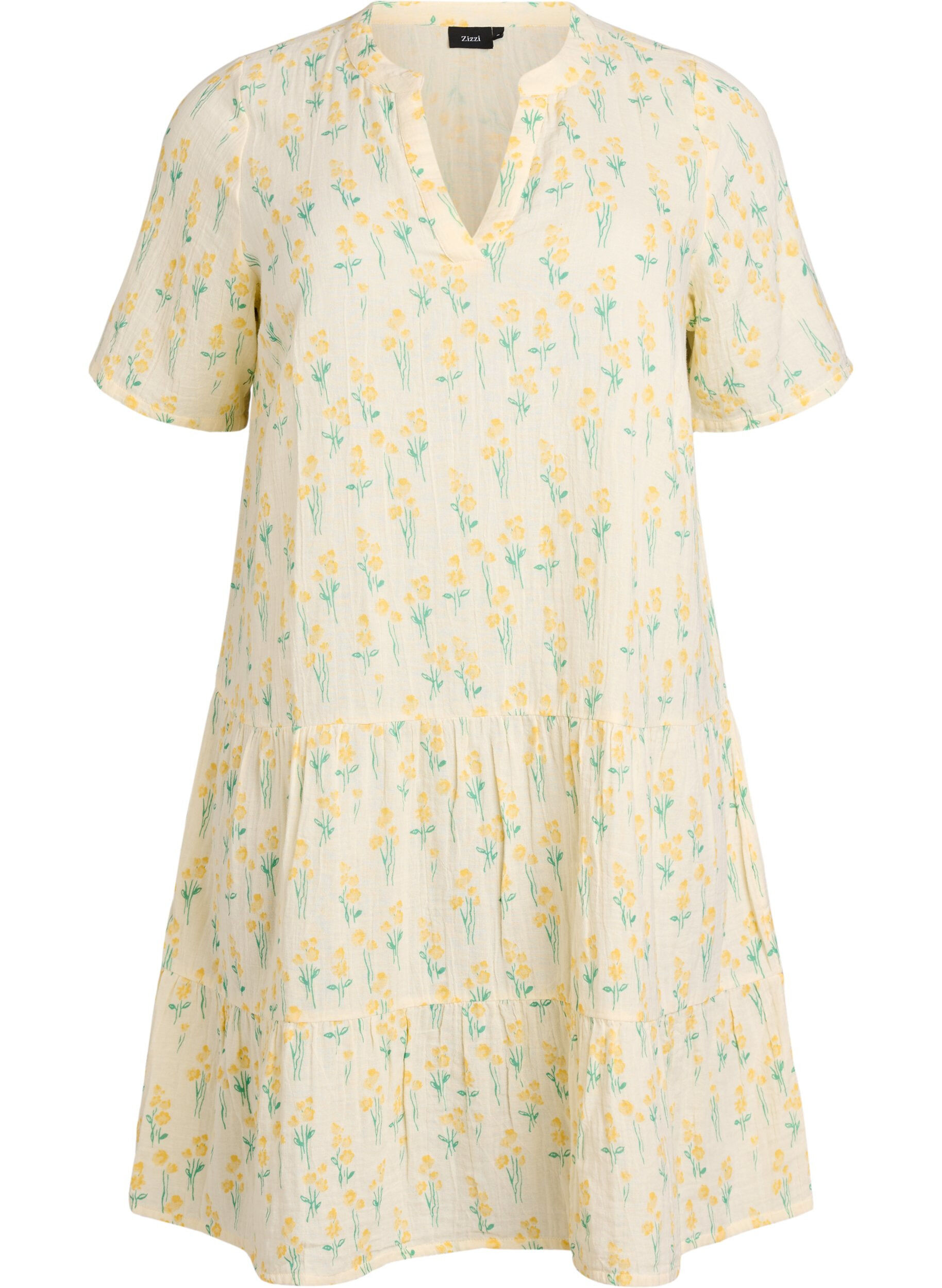 Zizzifashion Short A-line dress in cotton muslin, Yellow, Packshot image number 0