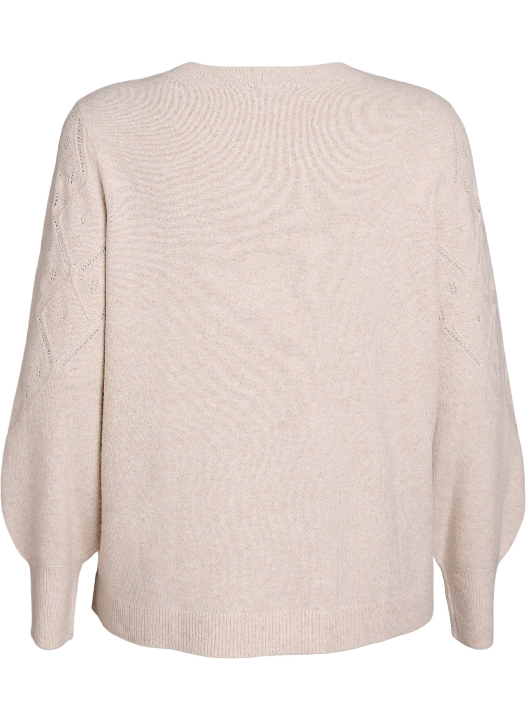 Zizzifashion Knitted top with openwork pattern and balloon sleeves, Beige, Packshot image number 1