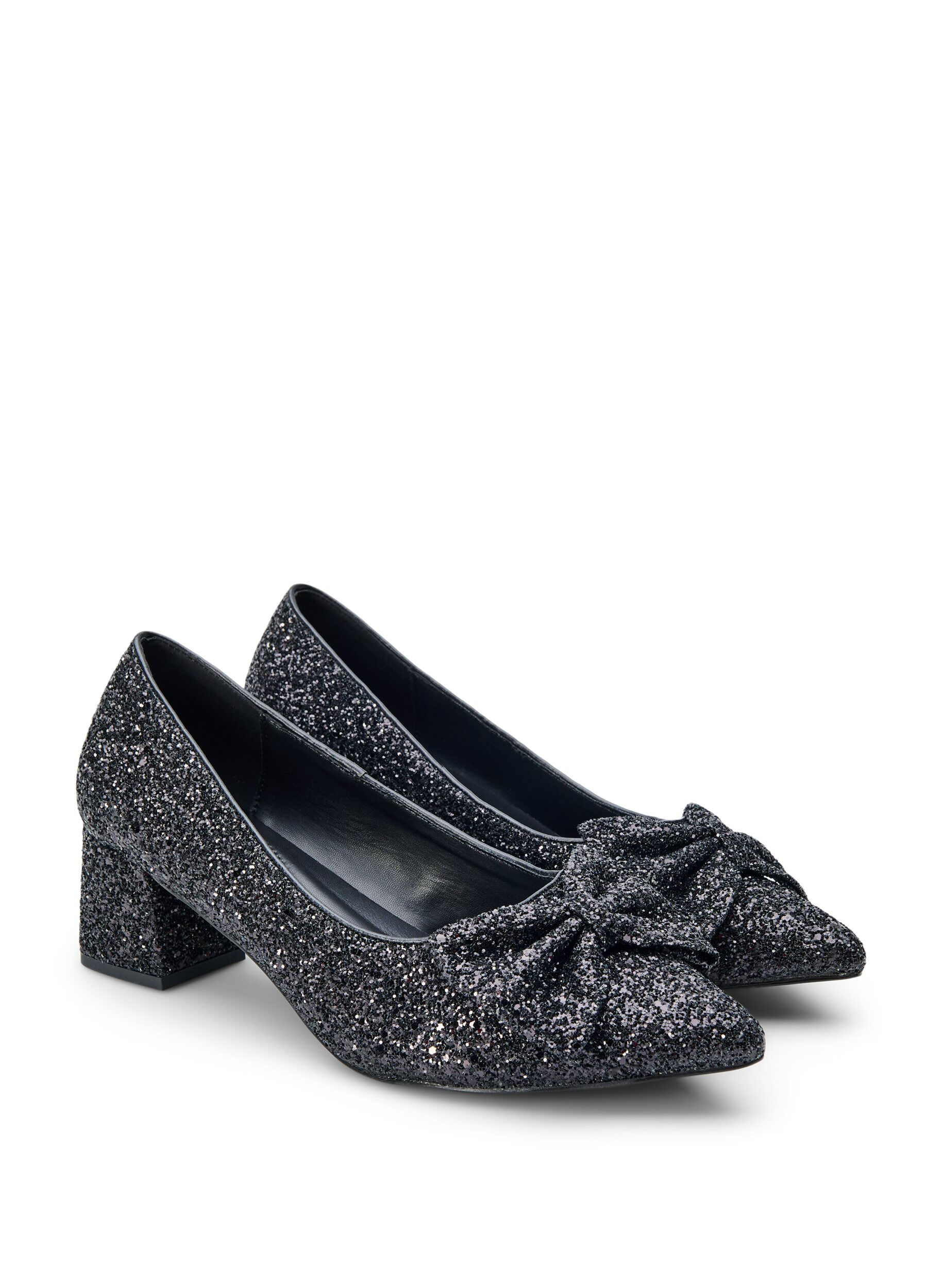 Zizzifashion Wide fit - Glitter pump with bow, Black, Packshot image number 1