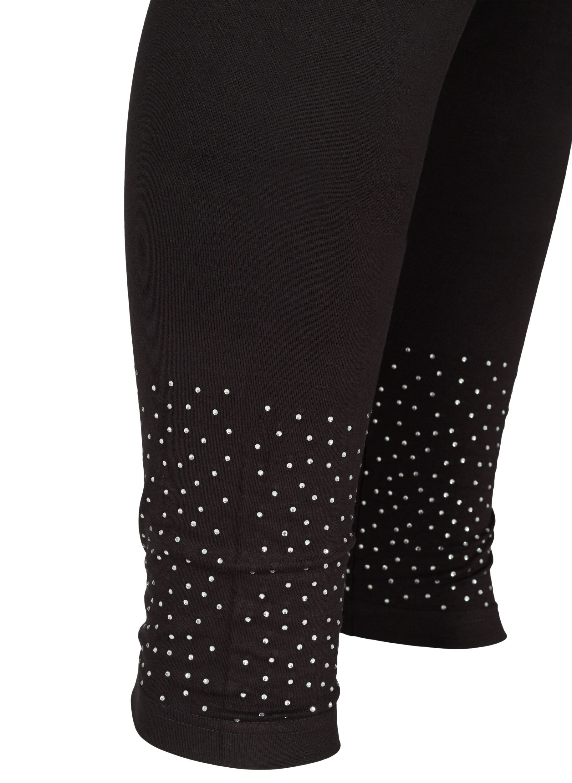 Zizzifashion Viscose blend leggings with decorative rhinestones, Black, Packshot image number 3
