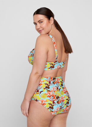 Printed bikini bottoms with extra high waist, Bright Flower, Model image number 1