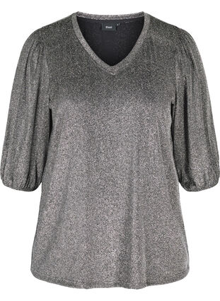 Glitter blouse with 3/4-length sleeves, SILVER , Packshot image number 0