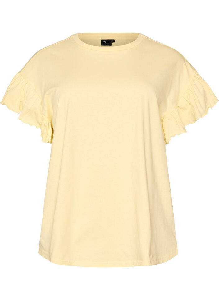 Organic cotton T-shirt with ruffle sleeves, Yellow, Packshot image number 0