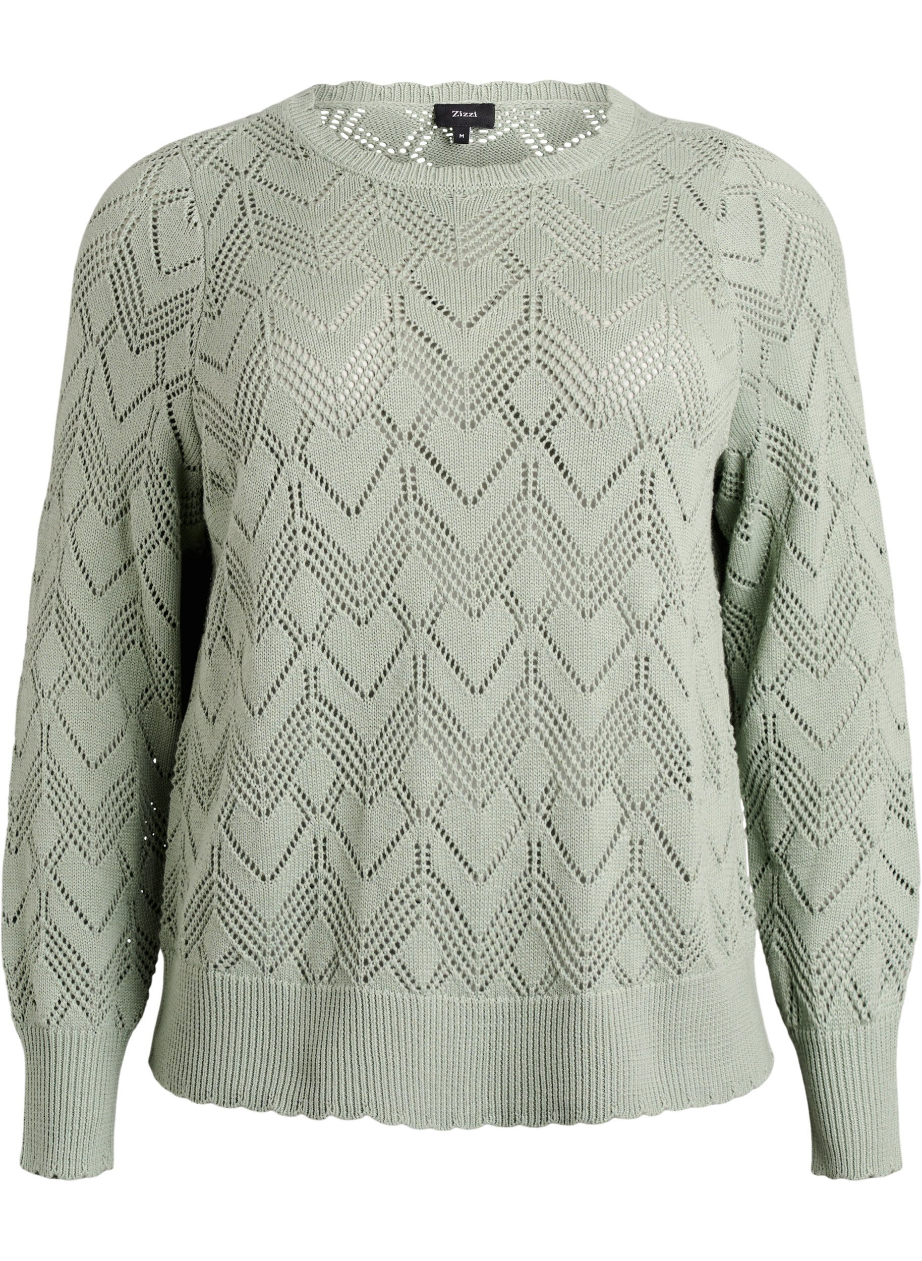 Patterned knit blouse with wavy edge and round neckline