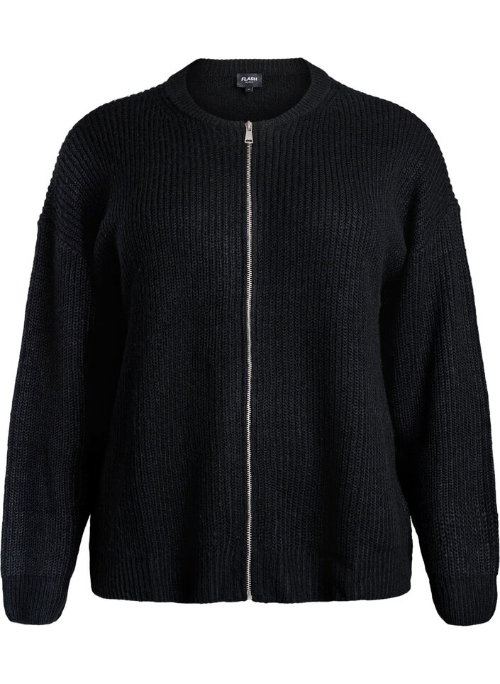 Knit cardigan with zip, Black, Packshot image number 0