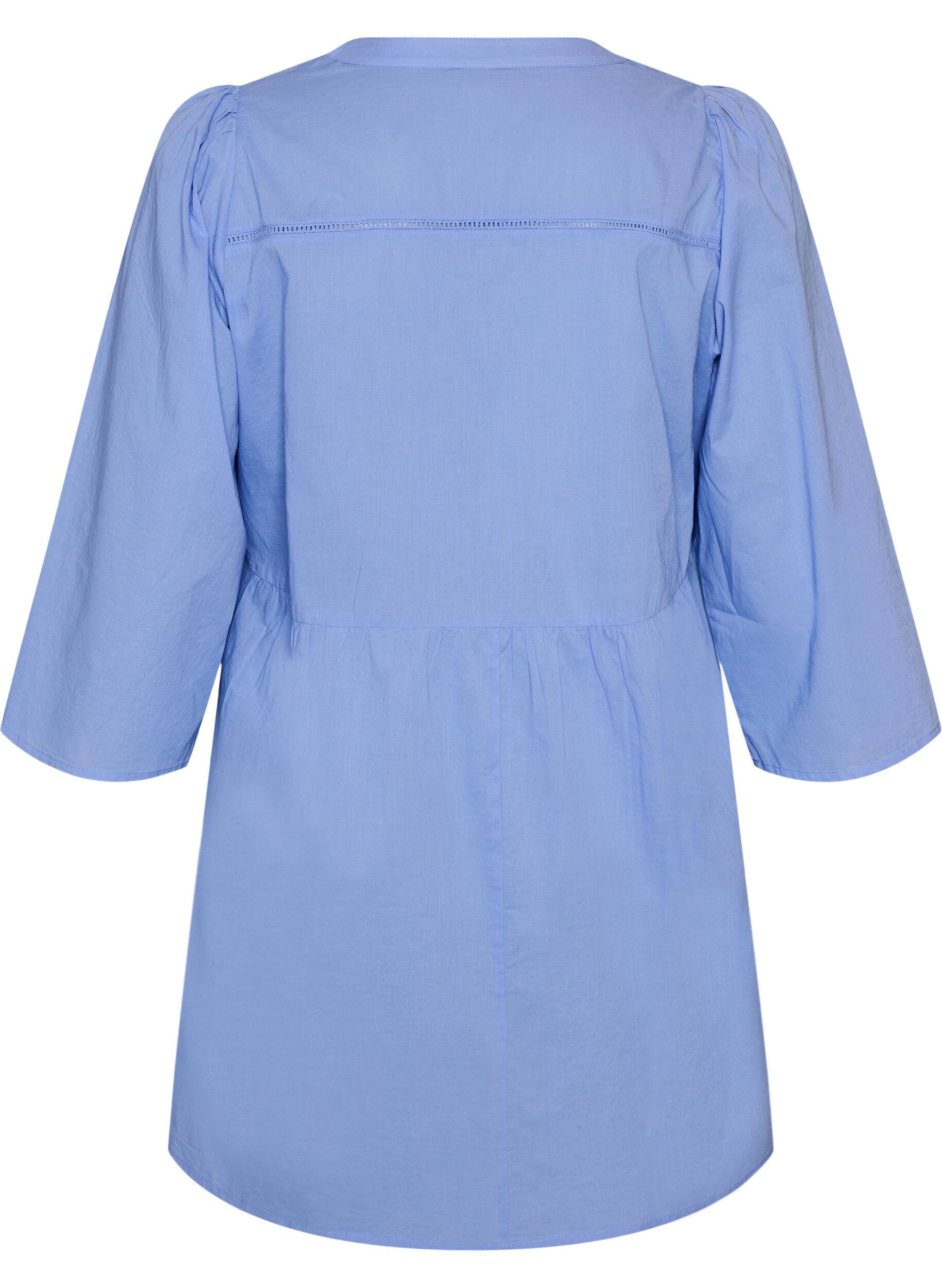 Zizzifashion Cotton tunic with a V-neck and crochet trim, Blue, Packshot image number 1