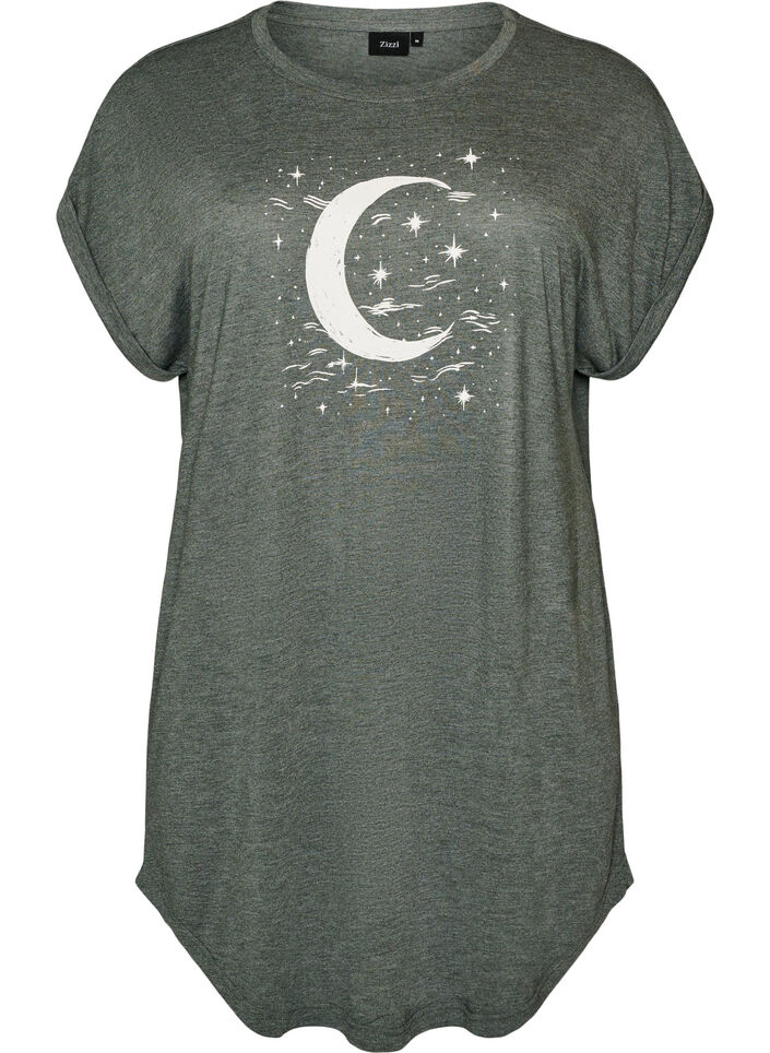 Short sleeve nightgown with text print, Green, Packshot image number 0