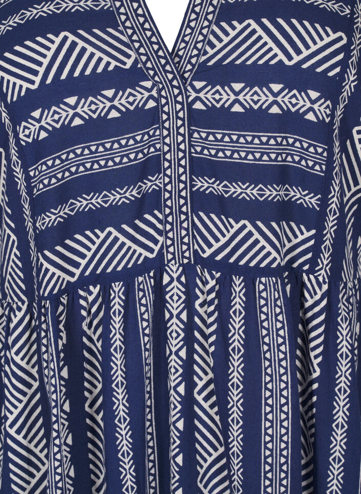 Short dress with graphic print and 3/4 sleeves, Blue, Packshot image number 2