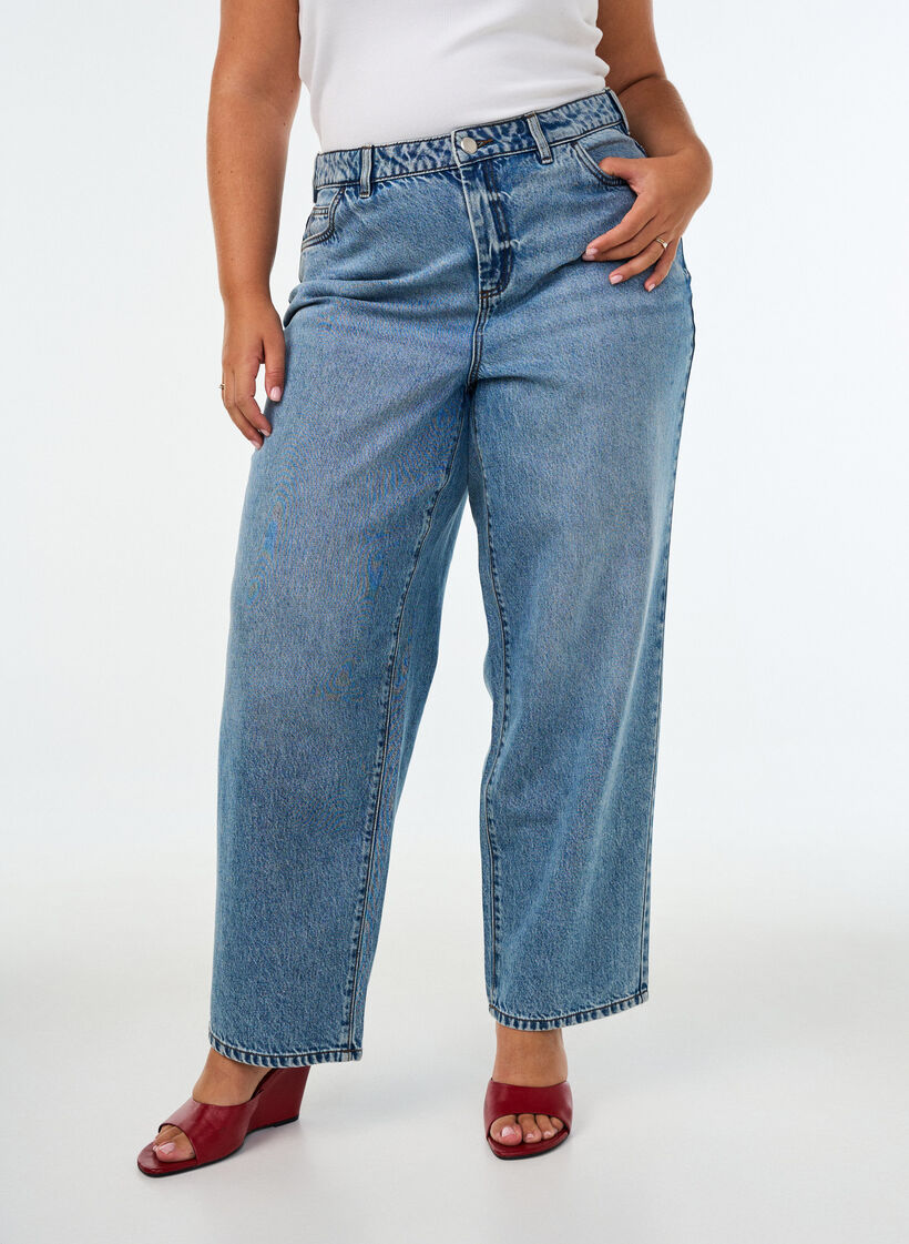 Kiana straight fit jeans with a high waist, Blue, Model image number 2